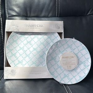 Set of 36 Shabby Chic Blue Bow Plates